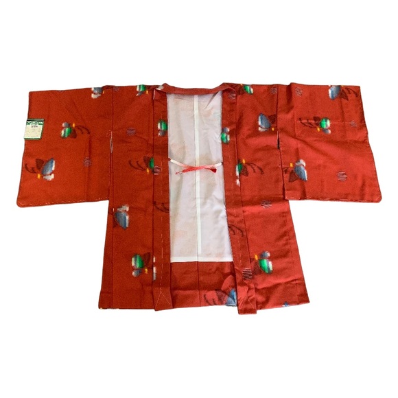 Other - VINTAGE Japanese Silk Kimono Haori Jacket - Authentic Red/Orange & White